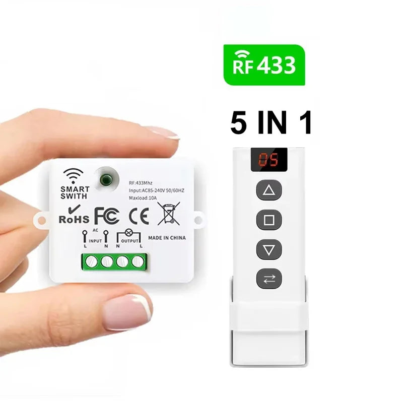 KEBIDUMEI 433MHz 5-in-1 RF Remote Control Switch AC 110V 220V RF Remote Control Switch Babs 1 Receiver 1 Remotes