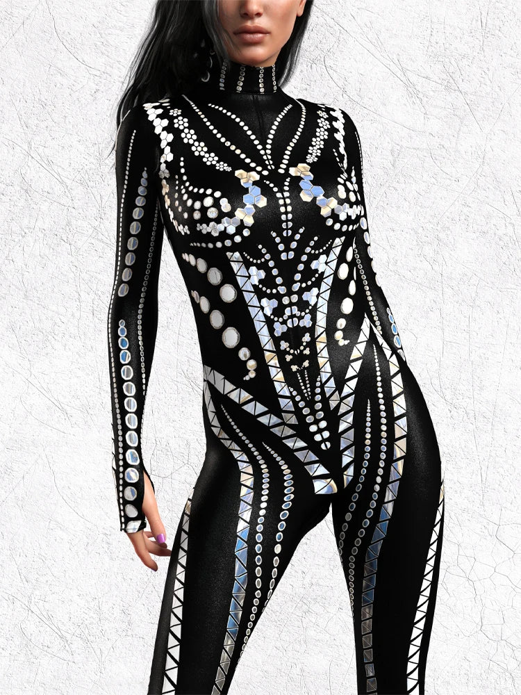 Women's Cyberpunk Gothic 3D Print Jumpsuit – Halloween Costume Halloween Costume Jumpsuit Babs 718-G S China Mainland