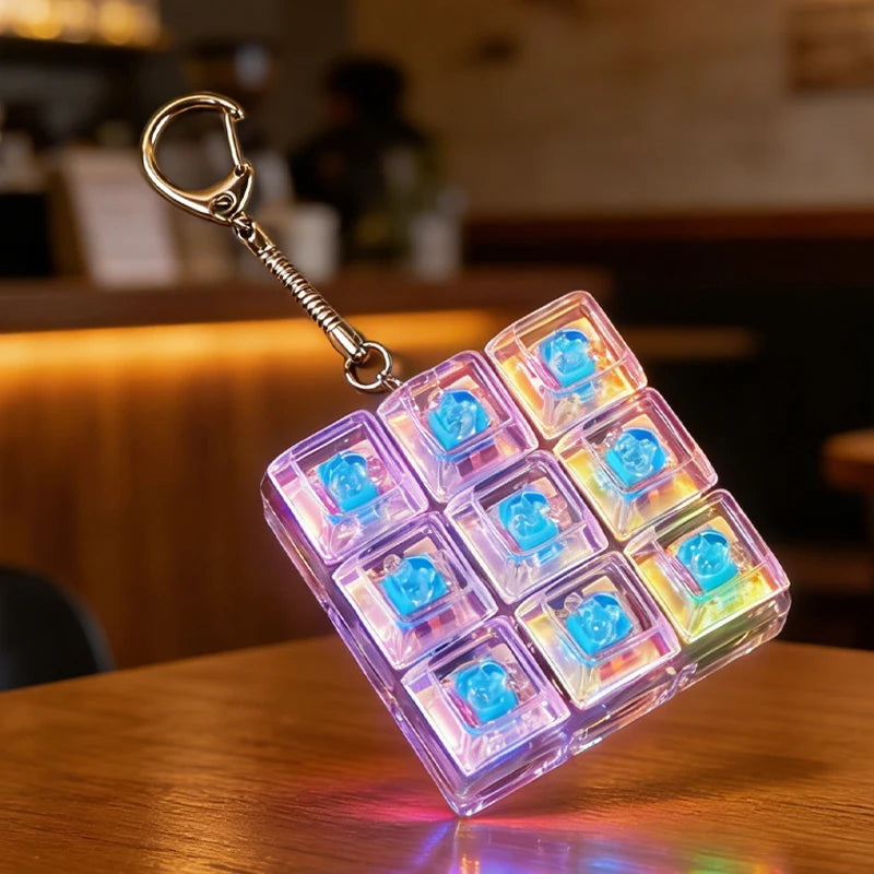 LED Light-Up Keyboard Keychain – Clickable Fidget Toy Gift Fidget Keychain Toy Babs White-L