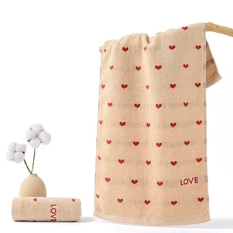 Quick-Dry Cotton Face Towels with Heart Pattern | Babs Cotton Face Towel Babs 1Pc Coffee