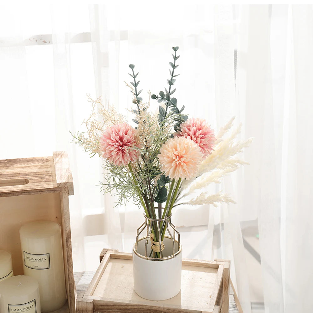 40CM Silk Artificial Flower Bouquet – Eucalyptus & Dandelion Artificial Flower Bouquet Babs