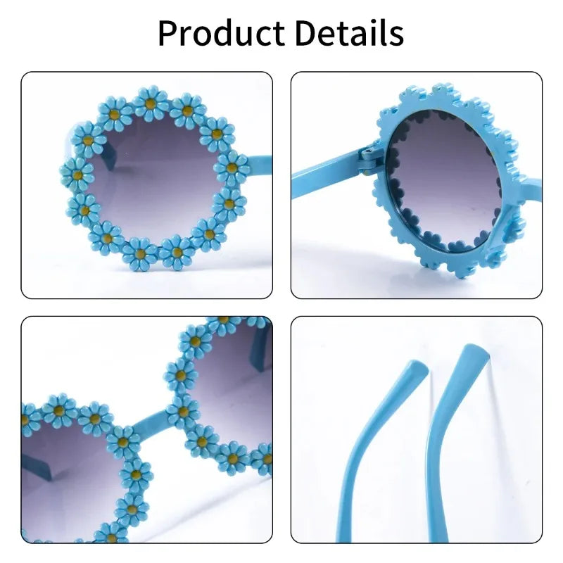 Kids Daisy Flower Sunglasses UV400 Round Frame | 1-8 Pack Kids Sunglasses Babs