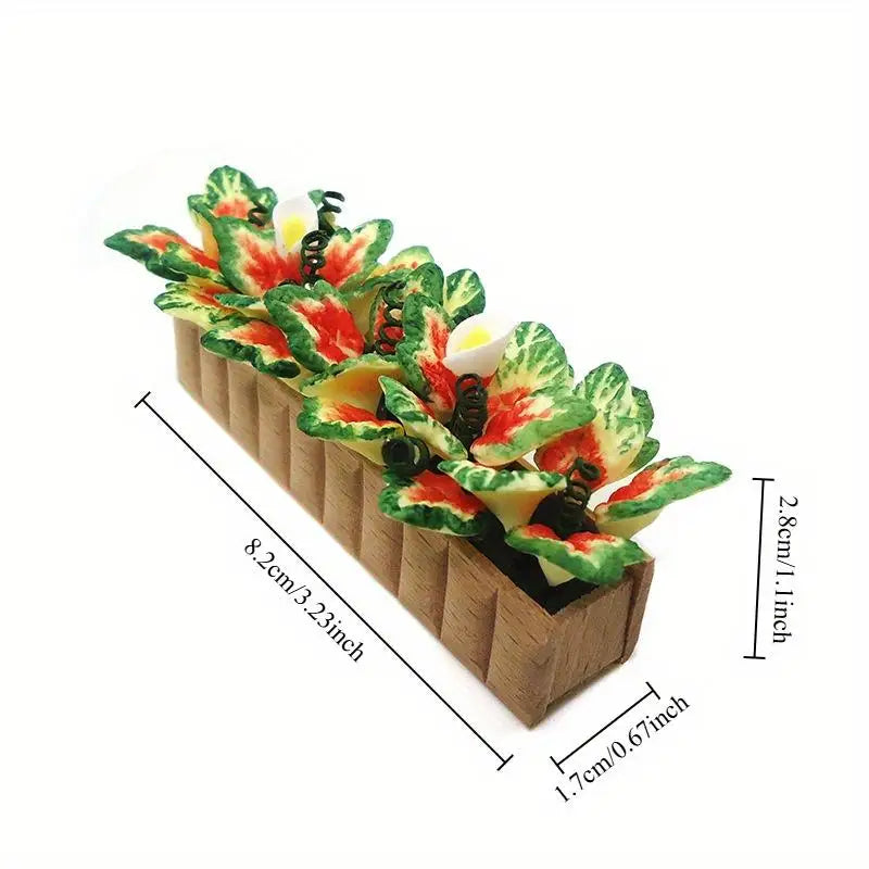 1:12 Miniature Clay Flower Bonsai – Wooden Box Home Decor Miniature Decor Ornament Babs
