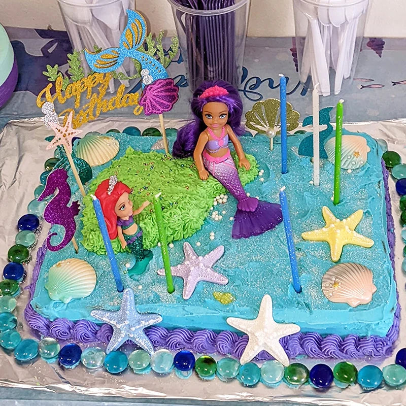Resin Shell Starfish Mermaid Cake Toppers – Ocean Party Cake Topper Set Babs