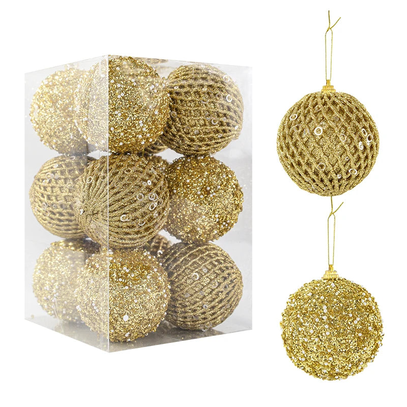 12Pcs 8cm Glitter Christmas Ball Ornaments White & Red Christmas Ball Ornaments Babs Gold 8cm