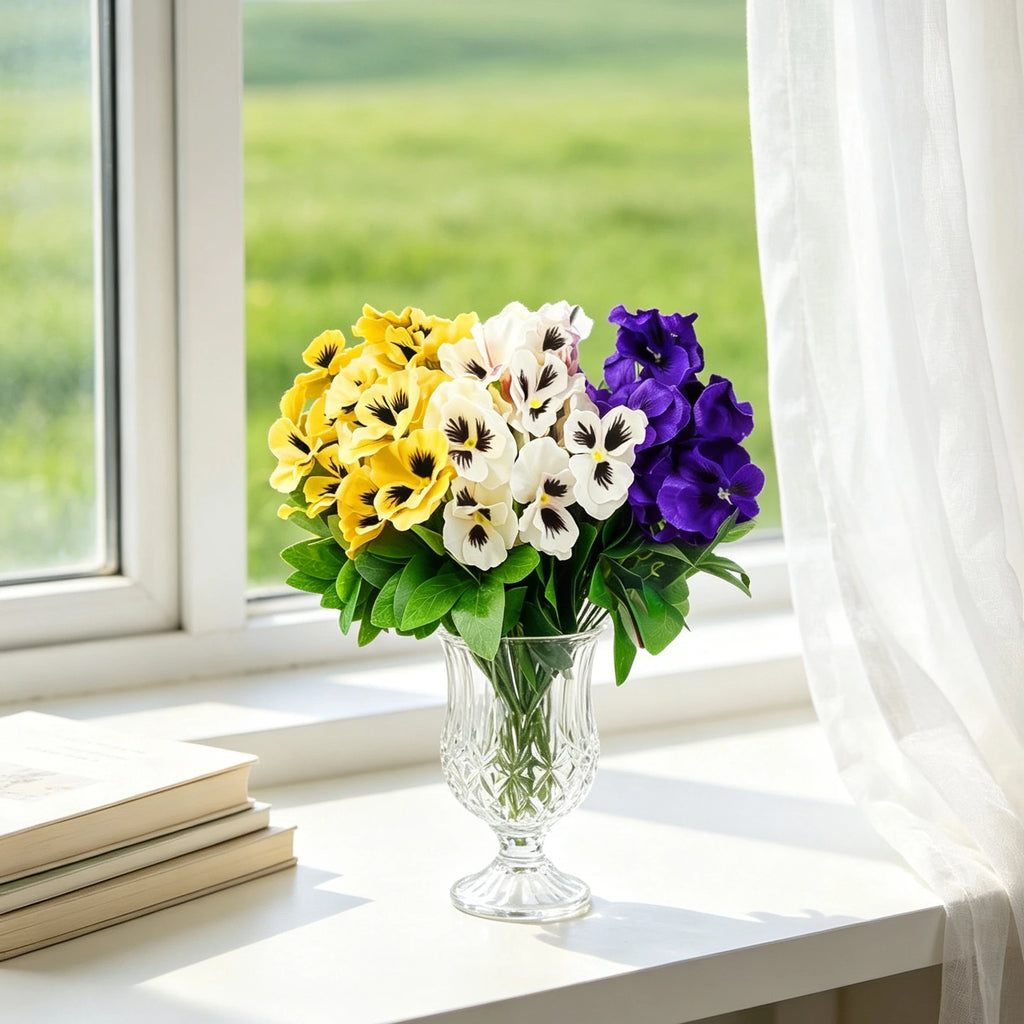 3 Bundles Artificial Silk Pansy Bouquet – Wedding & Home Décor Artificial Flower Bouquet Babs