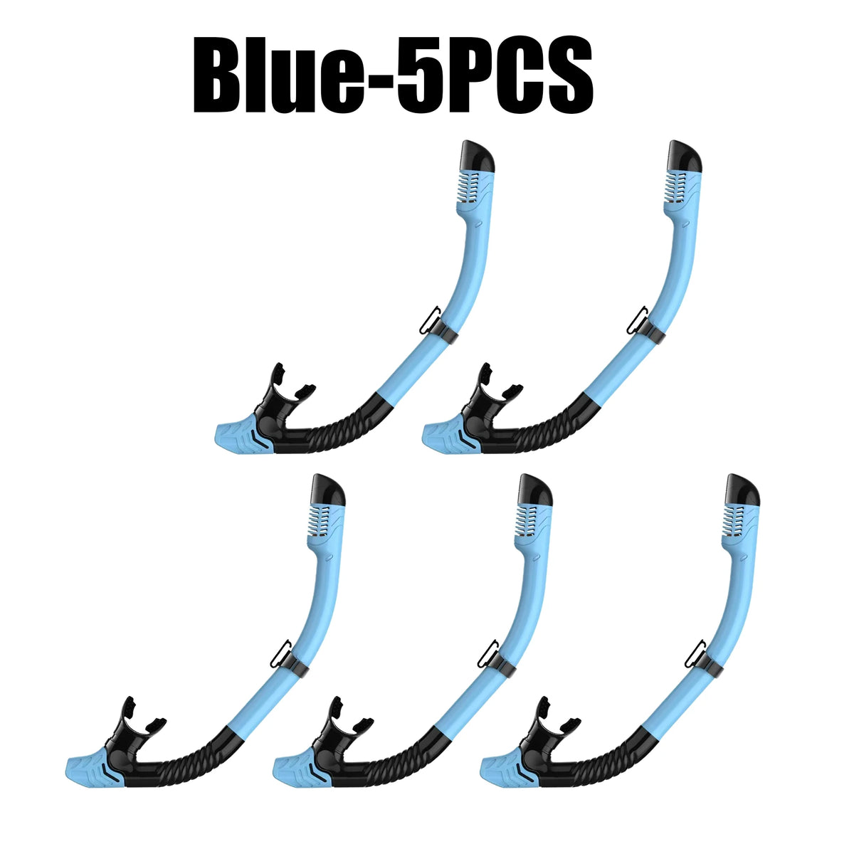 Full Dry Snorkel for Adults – Silicone Mouthpiece & Clip Dry Snorkel Babs Blue 5PCS