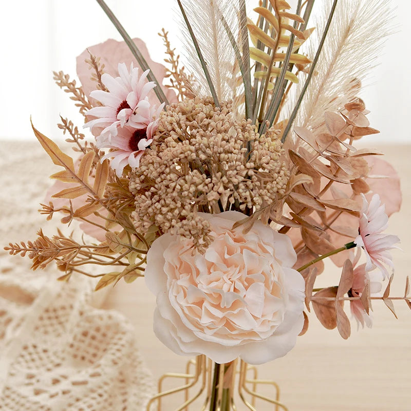 Artificial Silk Peony Rose Eucalyptus Bouquet – Home & Wedding Artificial Flower Bouquet Babs