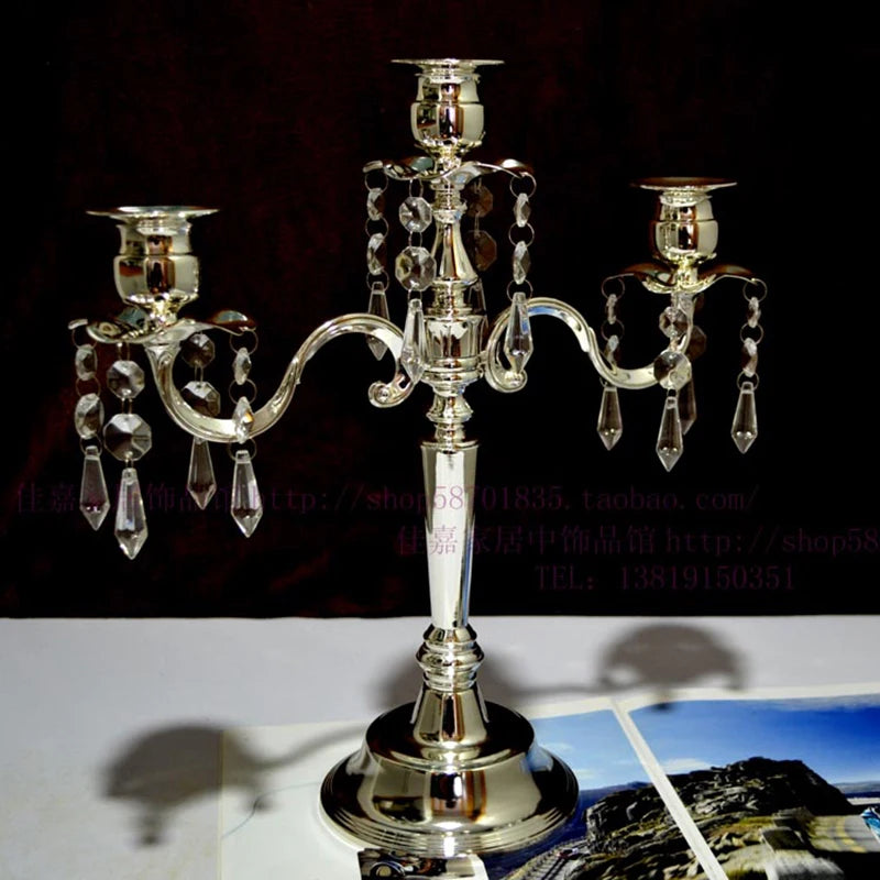 Silver 5-Arm Crystal Candelabra – Elegant Table Centerpiece Candelabra Holder Babs