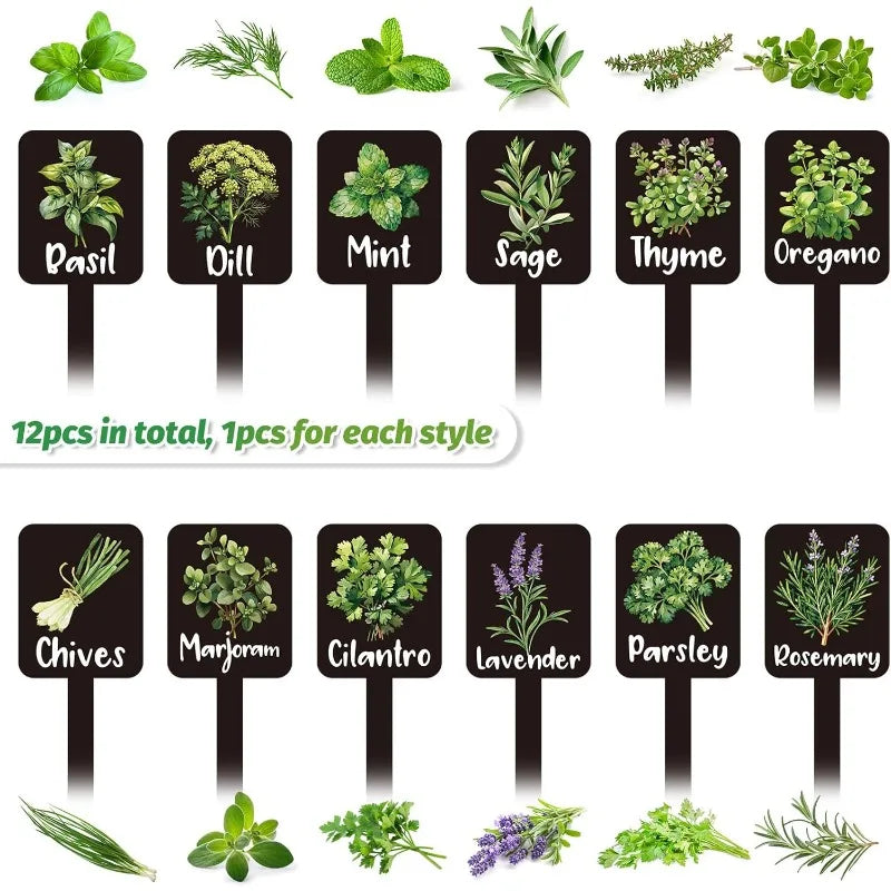 12-Piece Acrylic Herb Garden Plant Labels & Markers Garden Plant Markers Babs