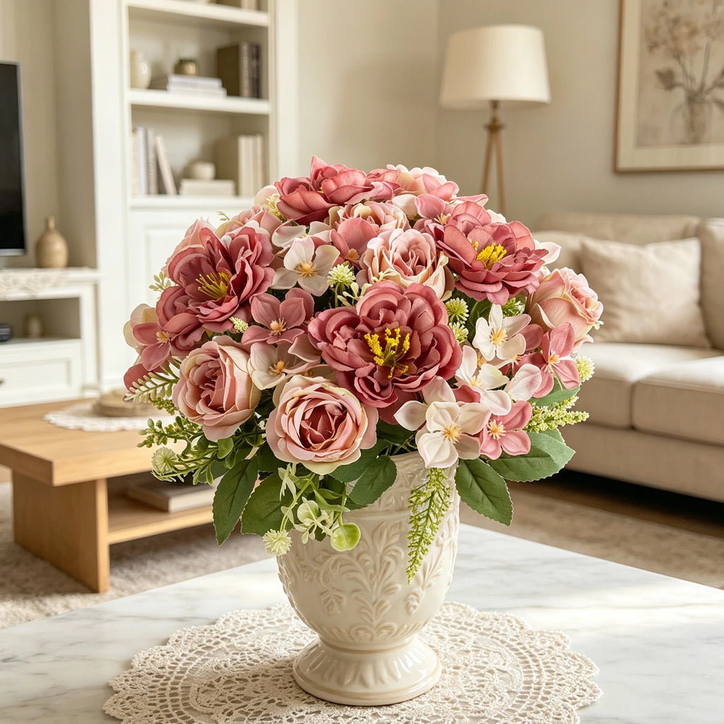 Artificial Silk Peony Hydrangea Bouquet – Wedding & Home Décor Artificial Flower Bouquet Babs