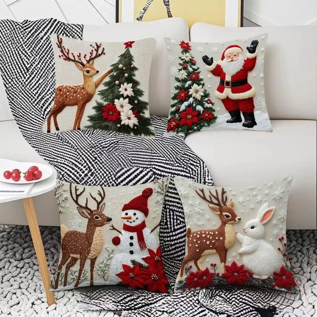 Christmas Pillow Cover 45x45cm – Santa, Elk & Snowman Designs Pillow Cover Babs