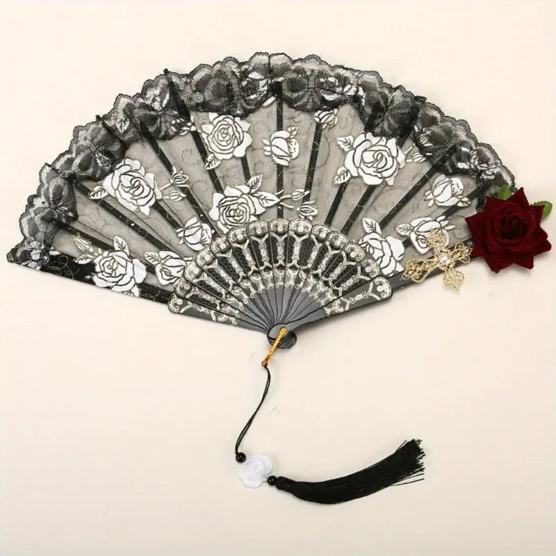Elegant Vintage Flamenco Rose Lace Folding Fan | Gift Folding Hand Fan Babs