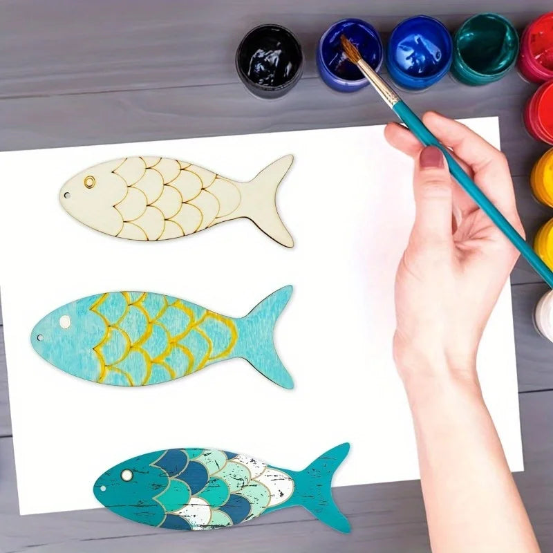 Wooden Fish DIY Craft Kit – Blank Cutout & Hemp Rope Included Wood DIY Craft Kit Babs