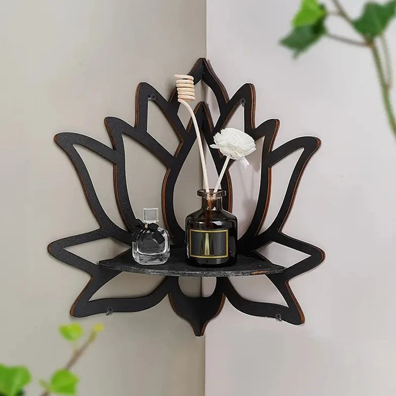 Wooden Lotus Hollow Wall Shelf – Candle & Essential Oil Rack Decorative Wall Shelf Babs