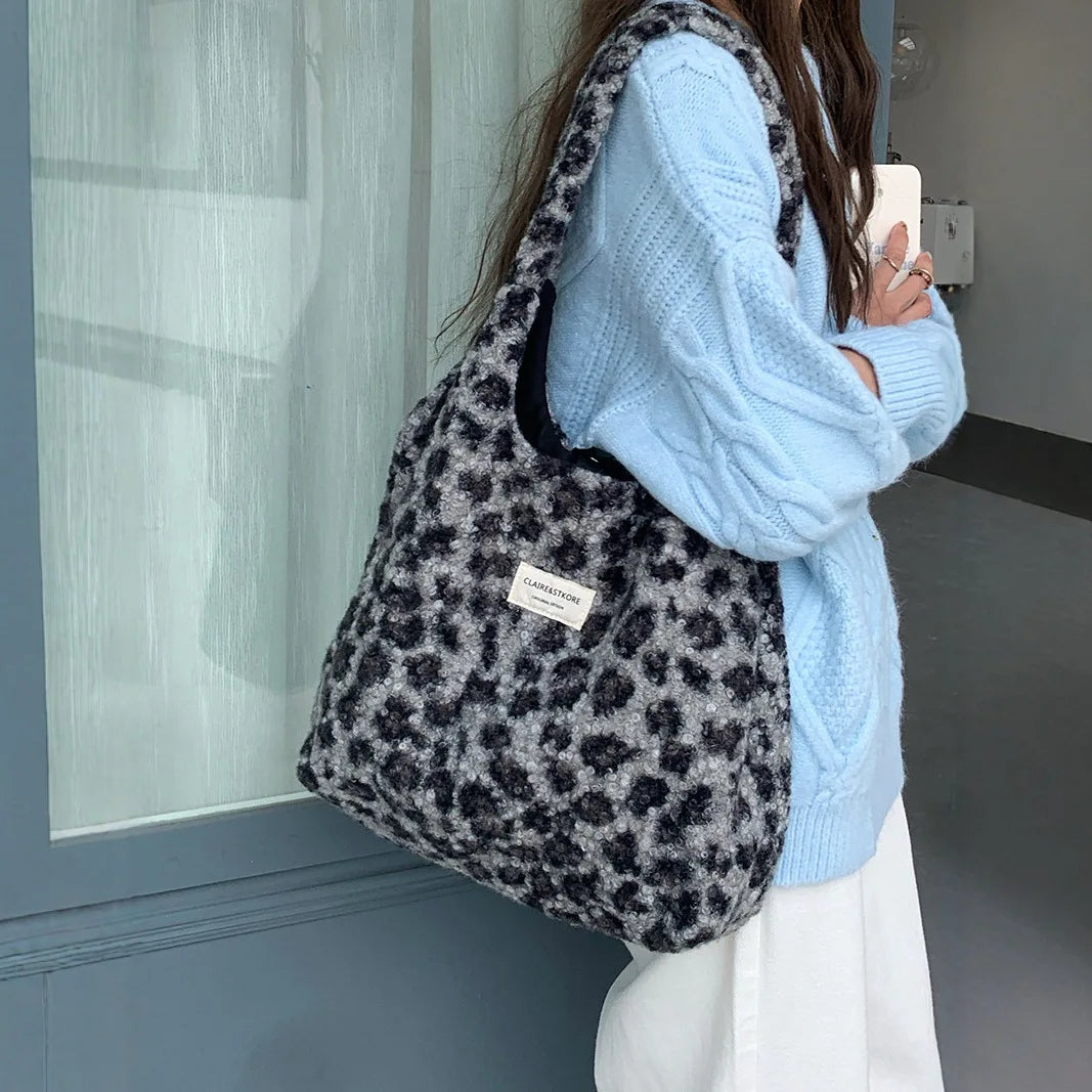 Women's Large Leopard Print Tote Shoulder Bag – Foldable Leopard Print Tote Bag Babs