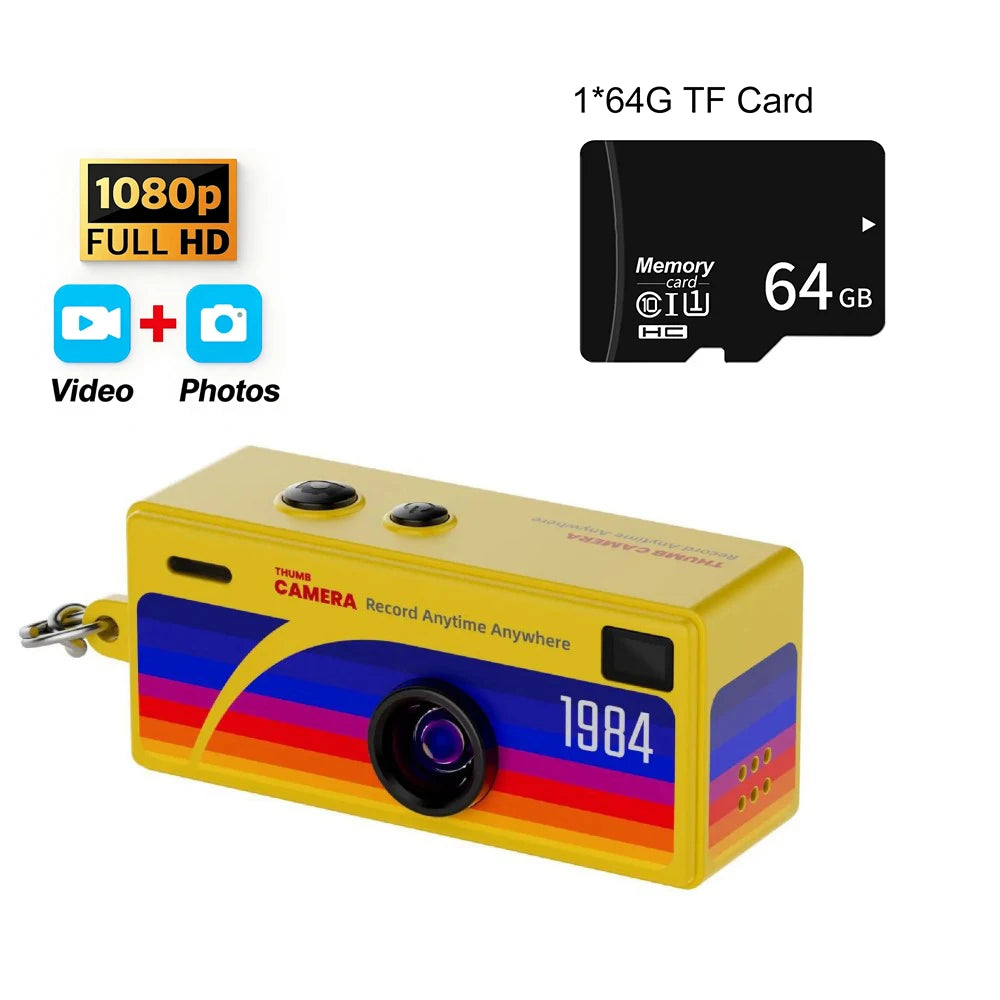 KEBIDUMEI 1080P HD Mini Digital Camera – Retro Keychain Cam Mini Digital Camera Babs Yellow