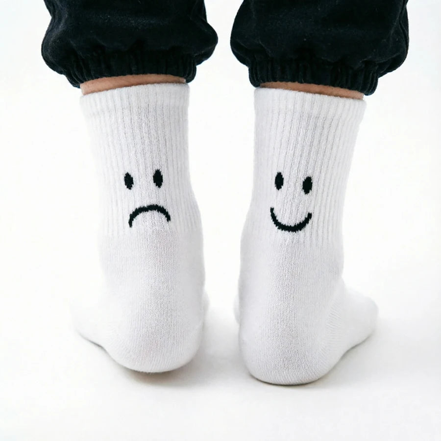 Funny Crying Face Cotton Crew Socks – Unisex Novelty Novelty Crew Socks Babs A B White One Size