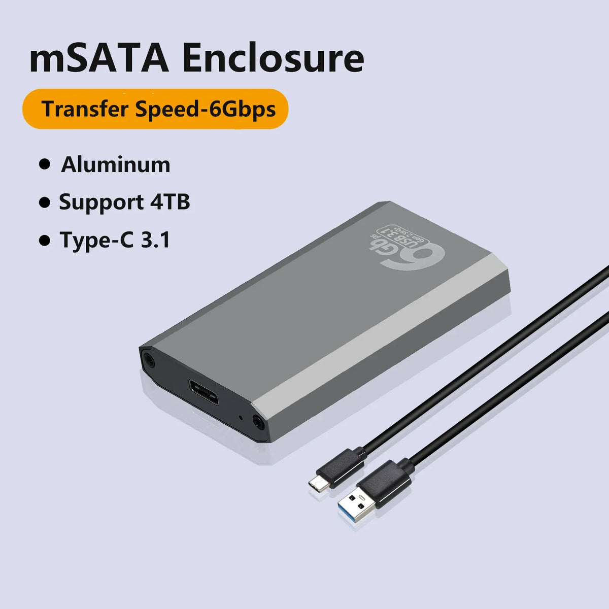 mSATA to USB 3.1 Gen2 SSD Enclosure – 10Gbps Aluminum Case SSD Enclosure Babs mSATA
