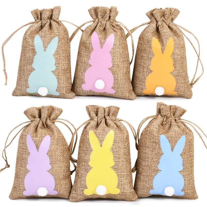 6pcs Easter Burlap Bunny Candy Treat Bags – Party Gift Supplies Easter Party Bags Babs 6pcs 15x10cm