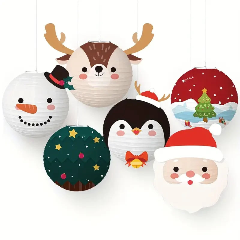 6-Piece Christmas Paper Lantern Set – Snowman & Santa Décor Christmas Hanging Lanterns Babs 6pcs set
