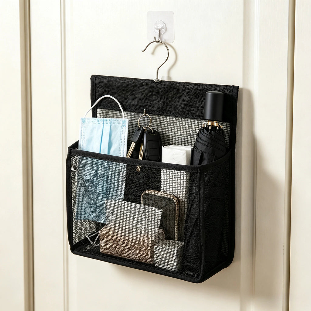 Black Mesh Clip Hanging Storage Bag – Closet & Bathroom Hanging Storage Bag Babs