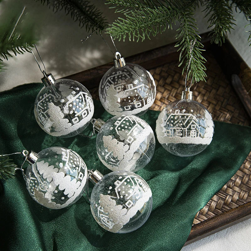 6-Pack Clear Snow Christmas Ball Ornaments 6cm – Tree Baubles Christmas Tree Ornaments Babs Style2 as picture