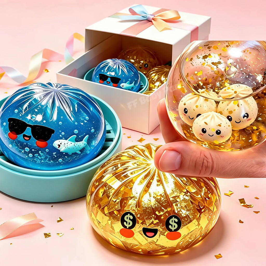 Glitter Shark Dumpling Squishy Toy – Mini Buns Fidget Set Squishy Fidget Toy Babs