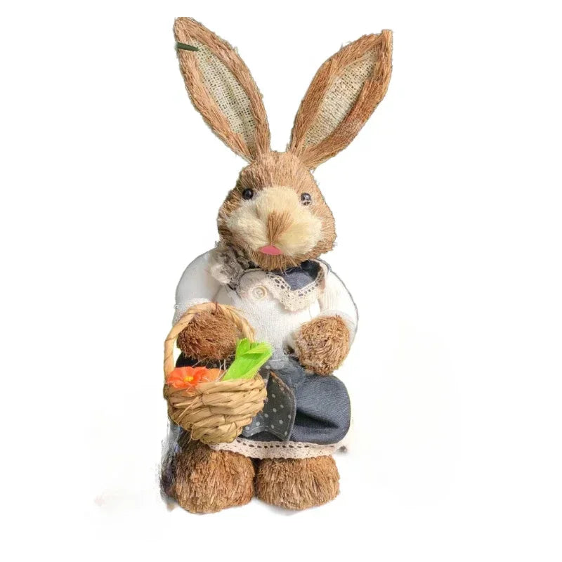 Easter Straw Bunny Decor 35cm – Rustic Handmade Decoration Easter Bunny Decor Babs C-1PCS 35CM