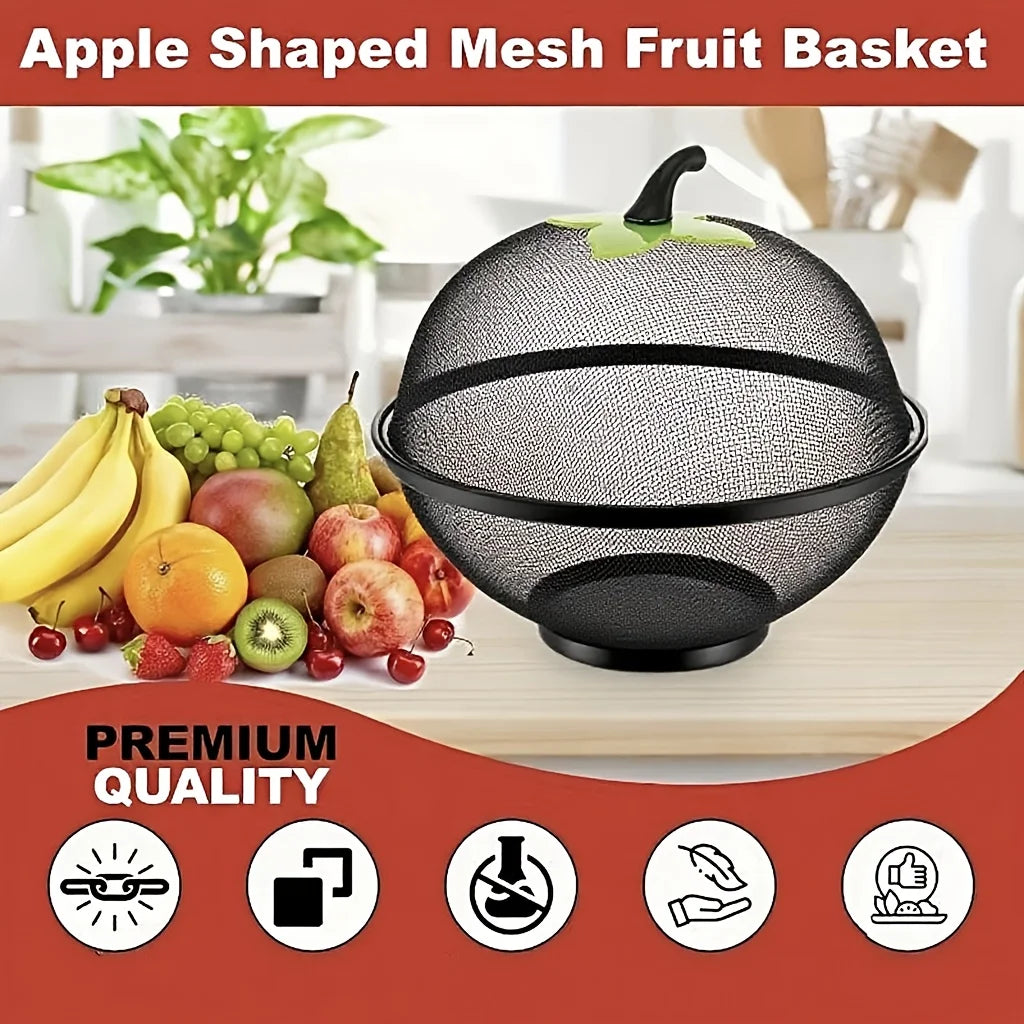 Metal Fruit Basket with Mesh Lid – Apple-Shaped Storage Fruit Storage Basket Babs