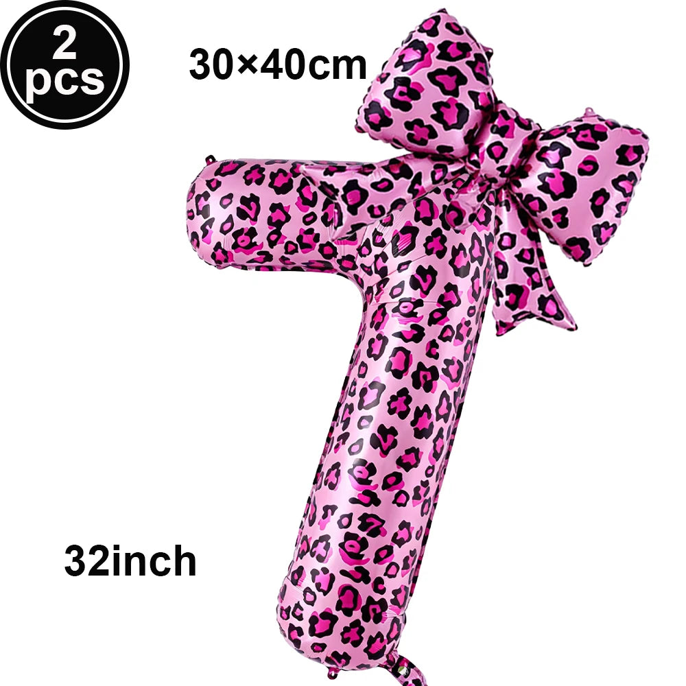 32" Pink Leopard Number Foil Balloons with Bow – Party Decor Party Foil Balloons Babs A-7 As pictures show