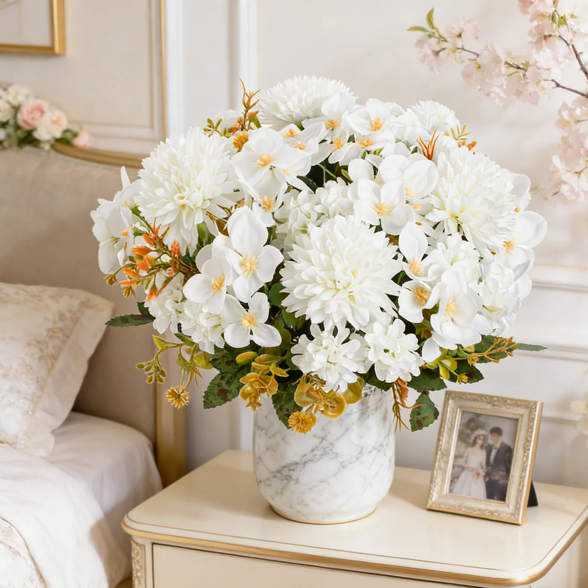Silk Hydrangea & Carnation Artificial Flowers – Wedding Decor Artificial Silk Flowers Babs