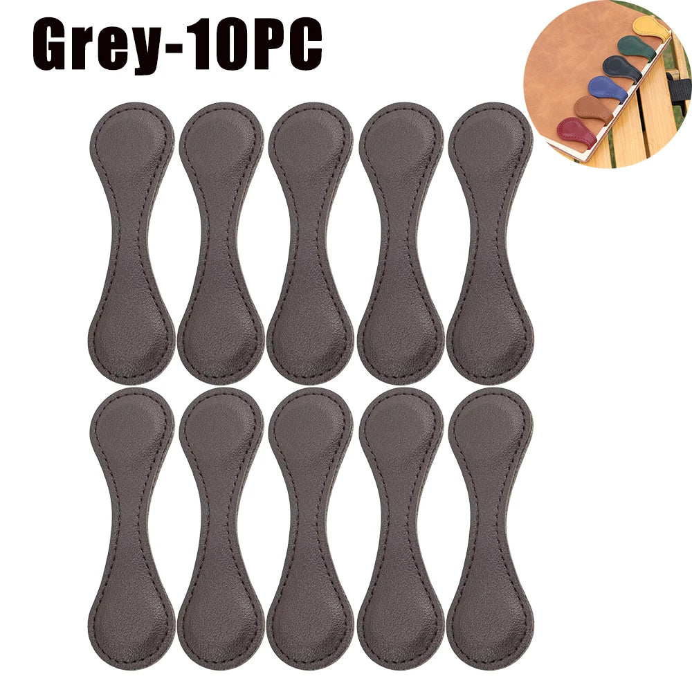 Vintage PU Leather Magnetic Bookmark – Handmade Double-Sided Decorative Bookmark Babs Grey-10PC