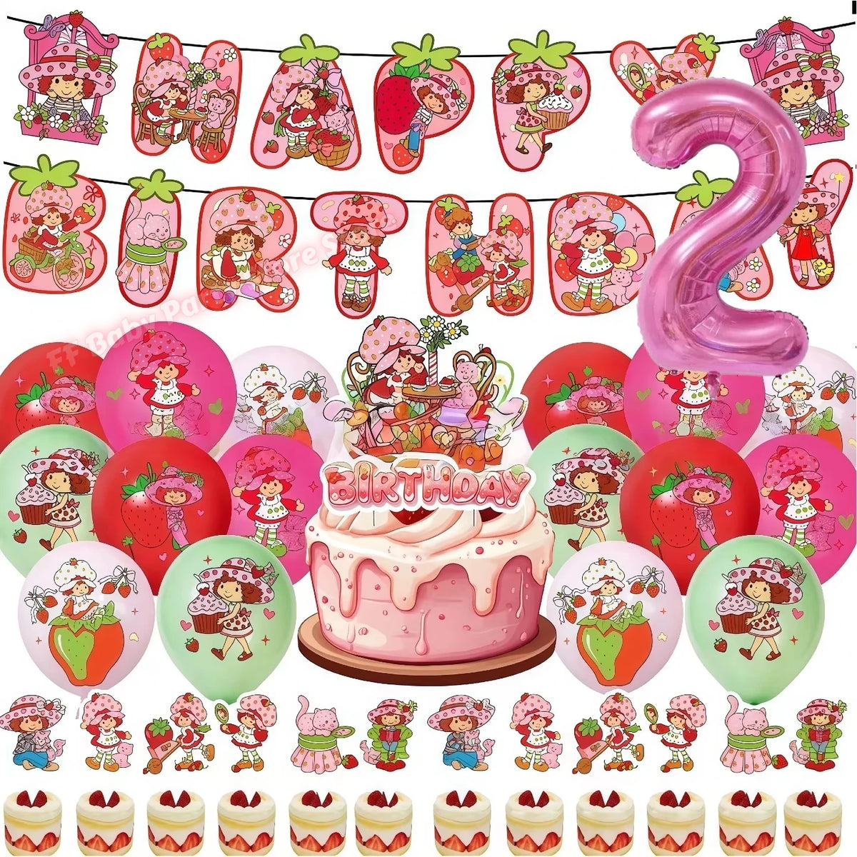 Strawberry Shortcake Birthday Party Decoration Kit – Banner & Balloons Party Decoration Kit Babs 32pcs number 2