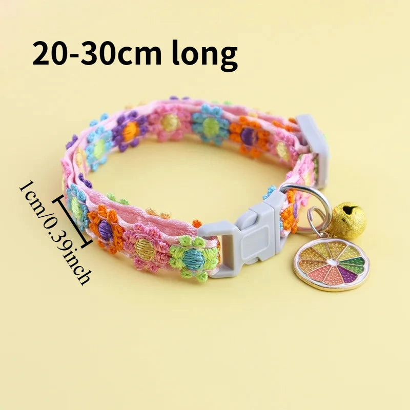 Adjustable Cat Collar – Lace Flower, Bell & Alloy Pendant Pet Collar Babs Multicolor