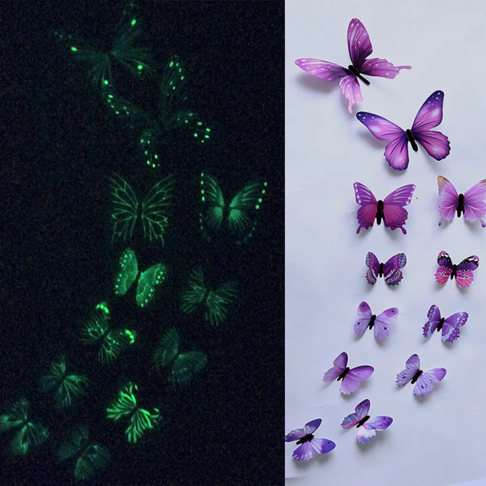 12 Glow in the Dark 3D Butterfly Wall Stickers | Luminous Decals Wall Sticker Decals Babs Purple