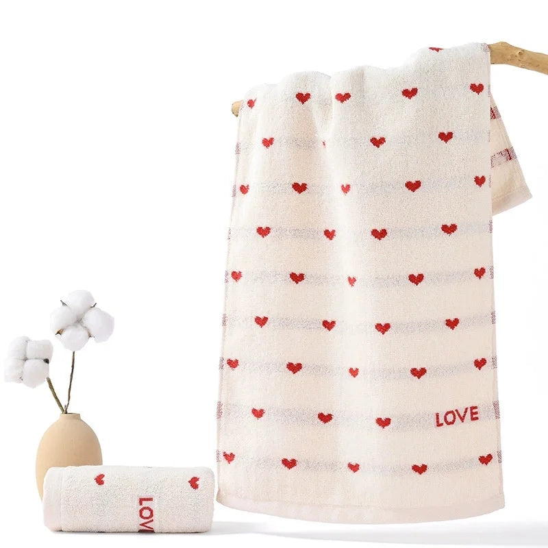 Quick-Dry Cotton Face Towels with Heart Pattern | Babs Cotton Face Towel Babs 1Pc White