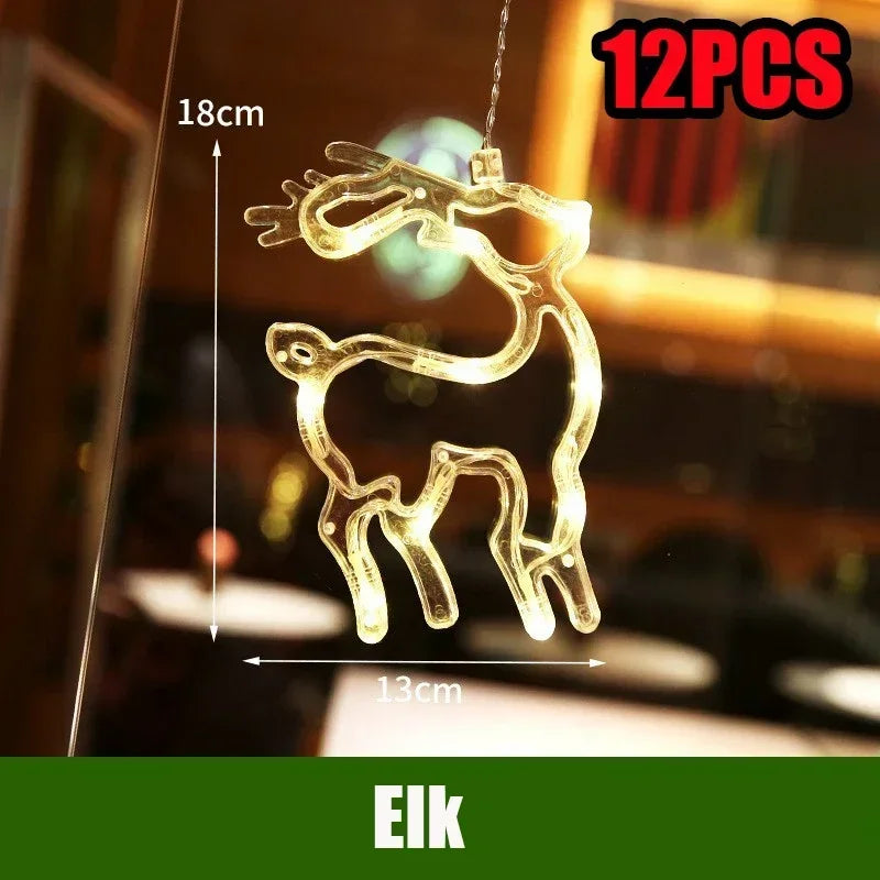 LED Christmas String Lights – Santa Claus Window Suction Cup Christmas String Lights Babs Elk-12pcs