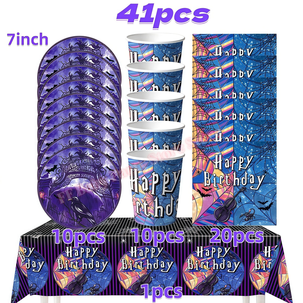 Addams Dark Academia Birthday Party Kit – Balloons, Plates & Backdrop
