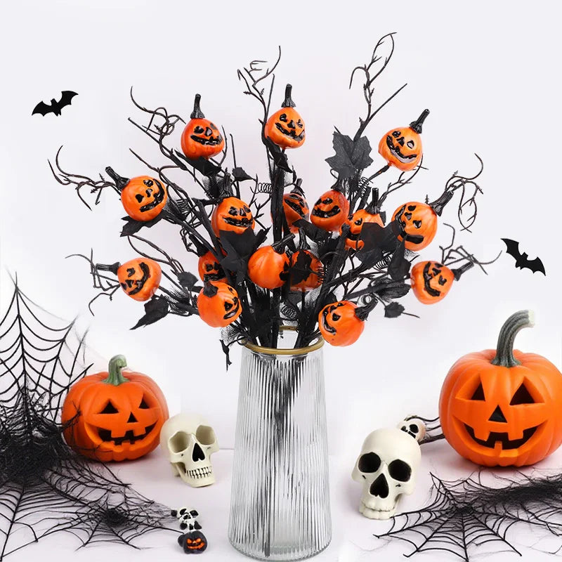 Halloween Artificial Pumpkin Maple Leaf Branch Stems 1/3/5 Pcs Halloween Floral Stems Babs