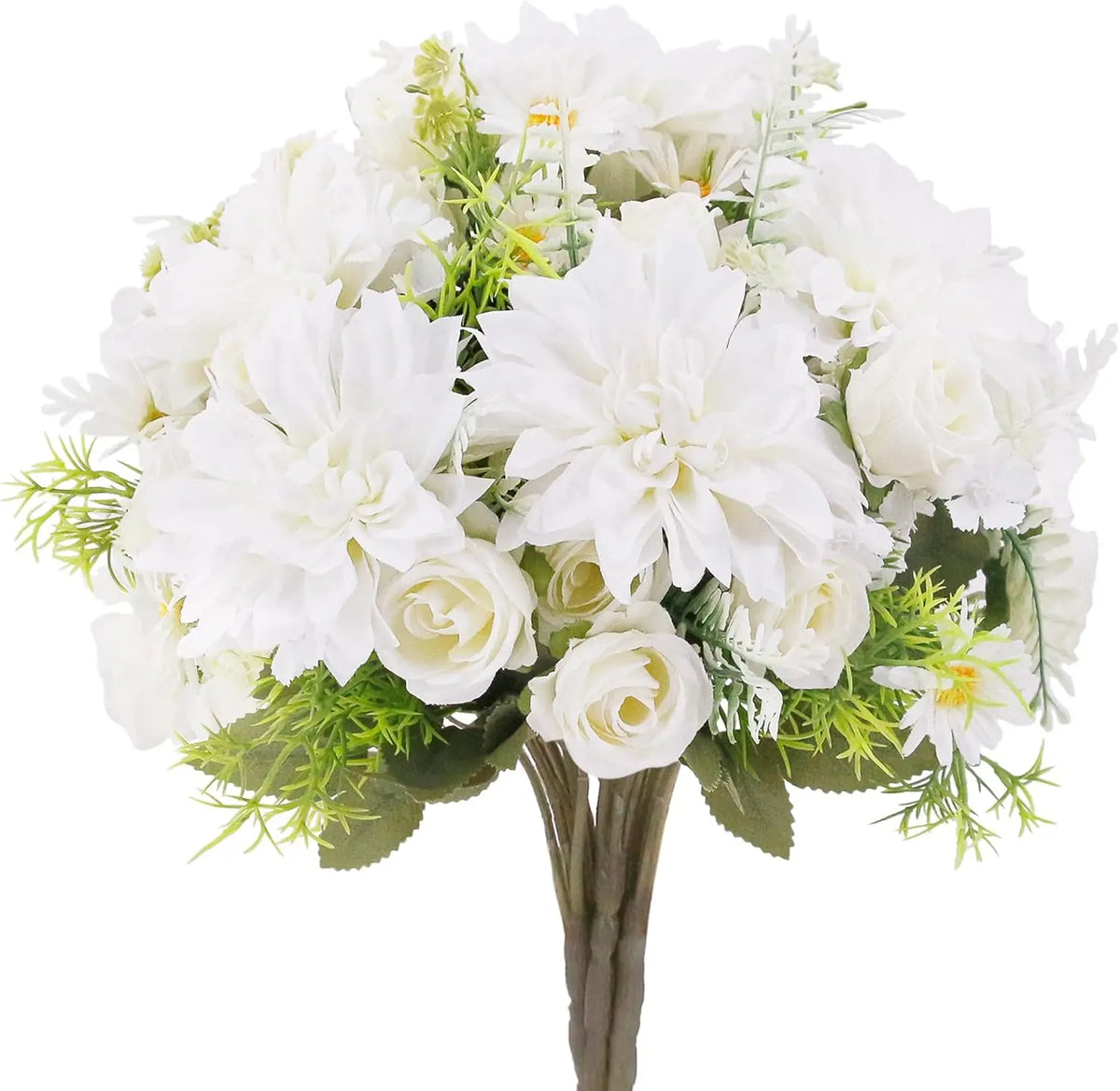 Artificial Silk Rose & Dahlia Bouquet – Wedding & Home Decor Artificial Flower Bouquet Babs WHITE 4PCS