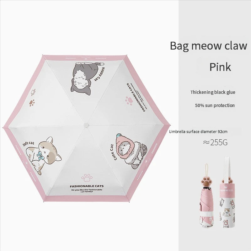 UV Folding Umbrella with Cute Cat Claw Handle – Sun Protection Folding UV Umbrella Babs Iron 6K P
