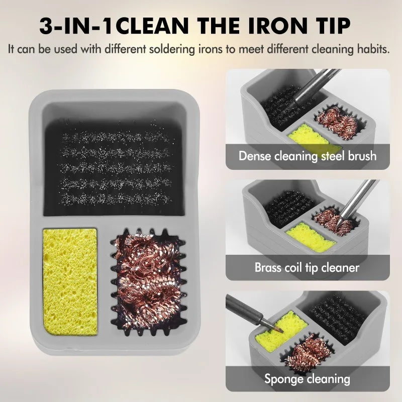 3-in-1 Solder Tip Cleaner – Brass Wool, Sponge & Brush Soldering Tip Cleaner Babs