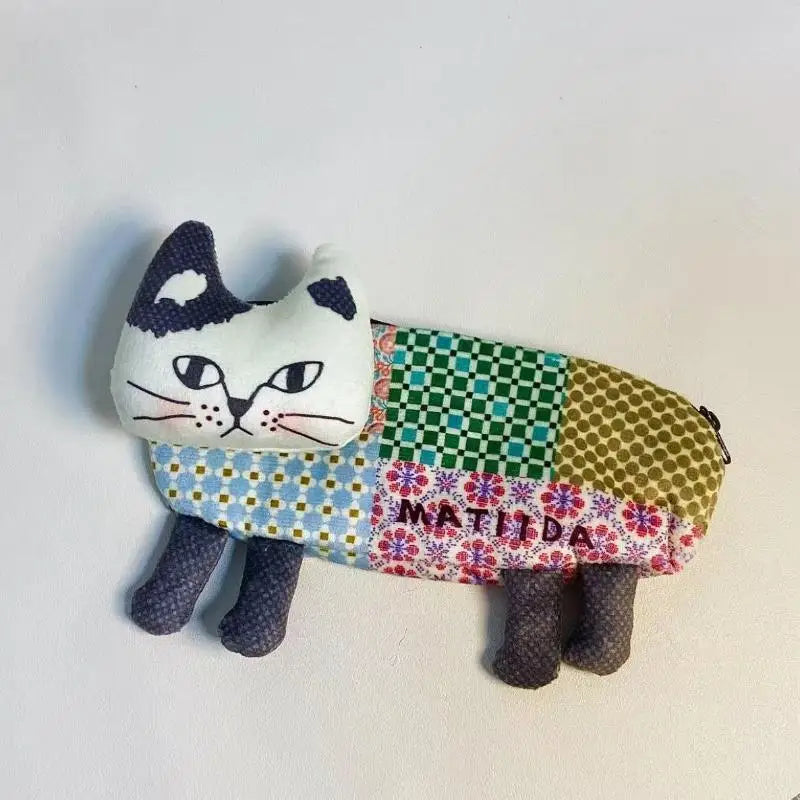 Cute 3D Cat Pencil Pouch – Patchwork Fabric, Large Capacity Pencil Case Pouch Babs A
