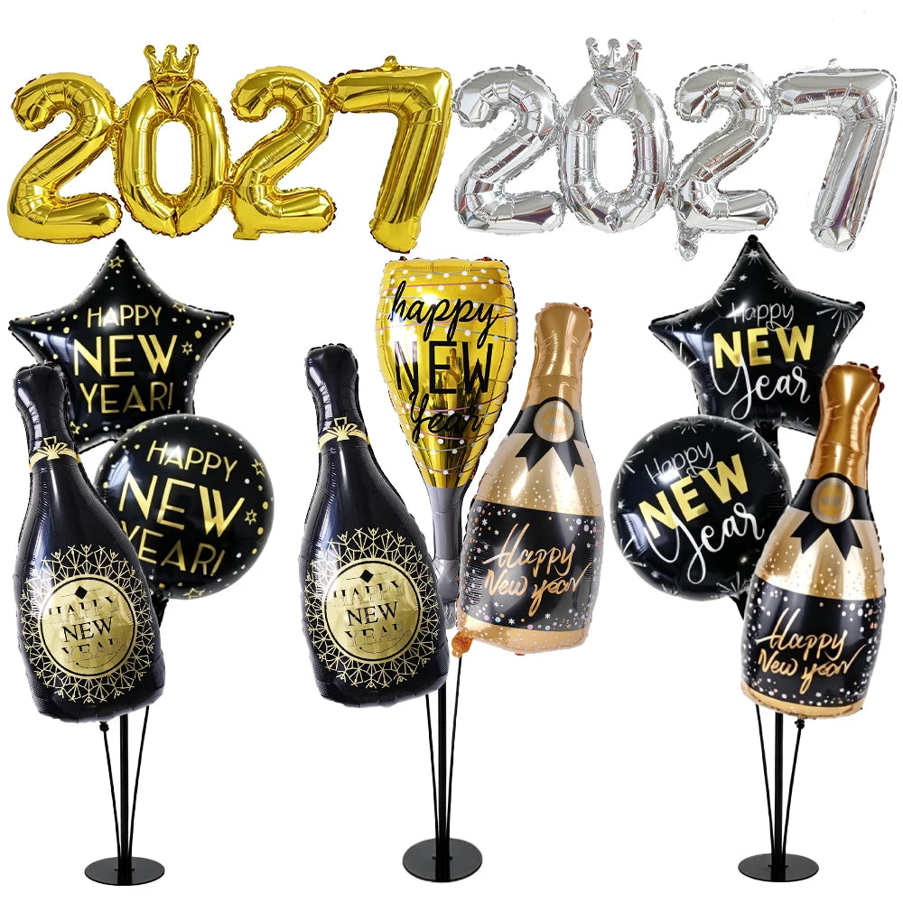 2027 New Year Foil Balloon Set – Gold, Silver & Champagne Party Foil Balloons Babs