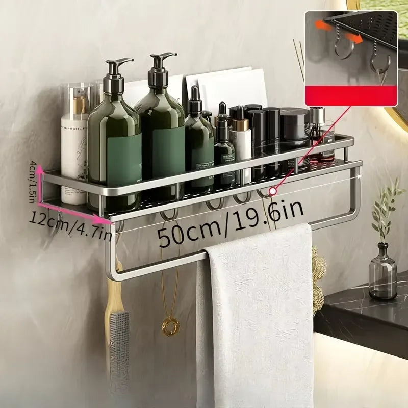 No-Drill Shower Shelf Wall Mount with Hook & Quick Drain Bathroom Wall Shelf Babs