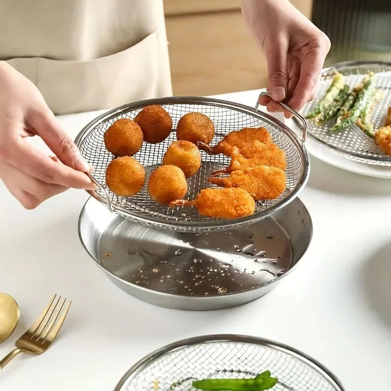 304 Stainless Steel Frying Strainer & Oil Filter Colander Kitchen Strainer Colander Babs