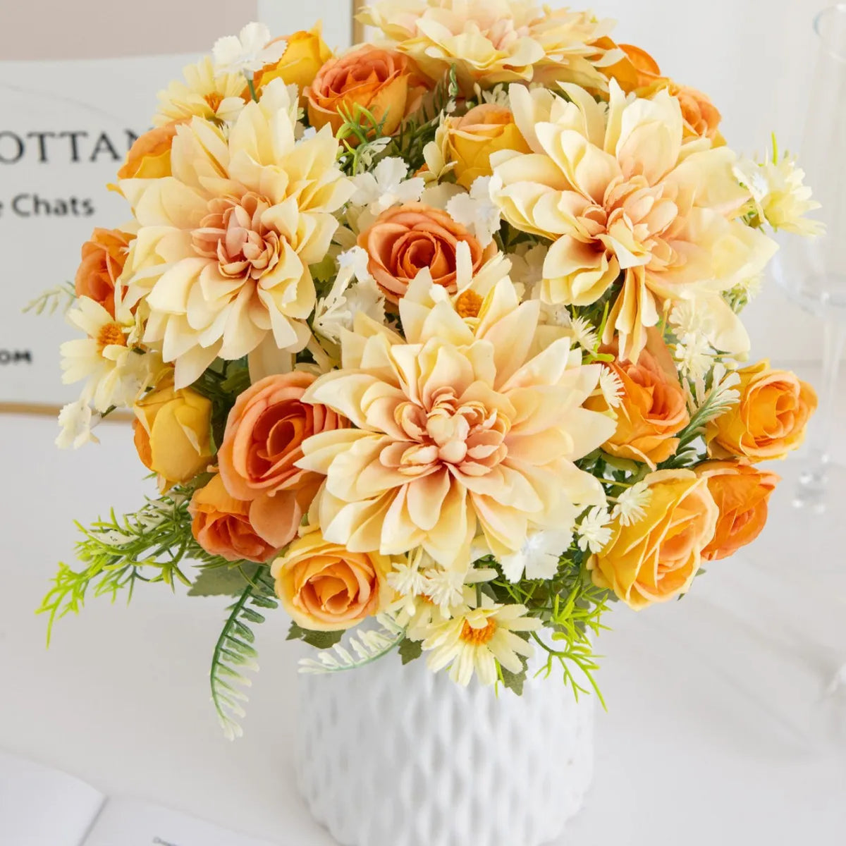 Silk Dahlia Rose Artificial Bouquet – Wedding & Home Decor Artificial Flower Bouquet Babs