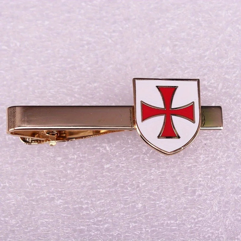 Knights Crusader Cross Shield Metal Tie Clip | Suit Badge Metal Tie Clip Babs Gold