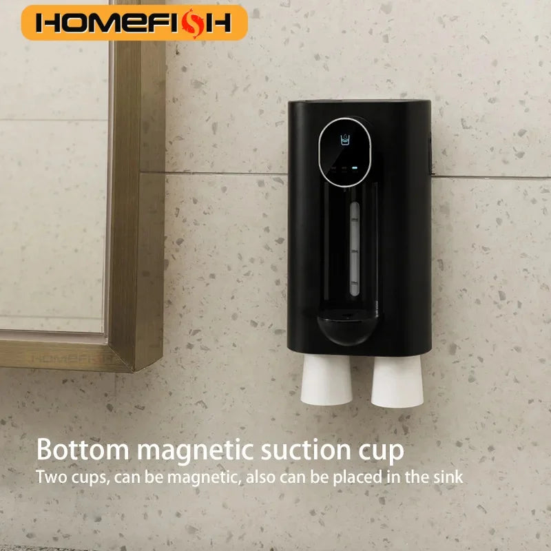 Wall-Mounted Mouthwash Dispenser with 2 Magnetic Cups, USB-C Mouthwash Dispenser Babs
